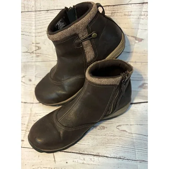 Eastland Brown Leather Zip Chic Ankle Boots Fabric Trim Size Women’s 11M - Picture 4 of 10